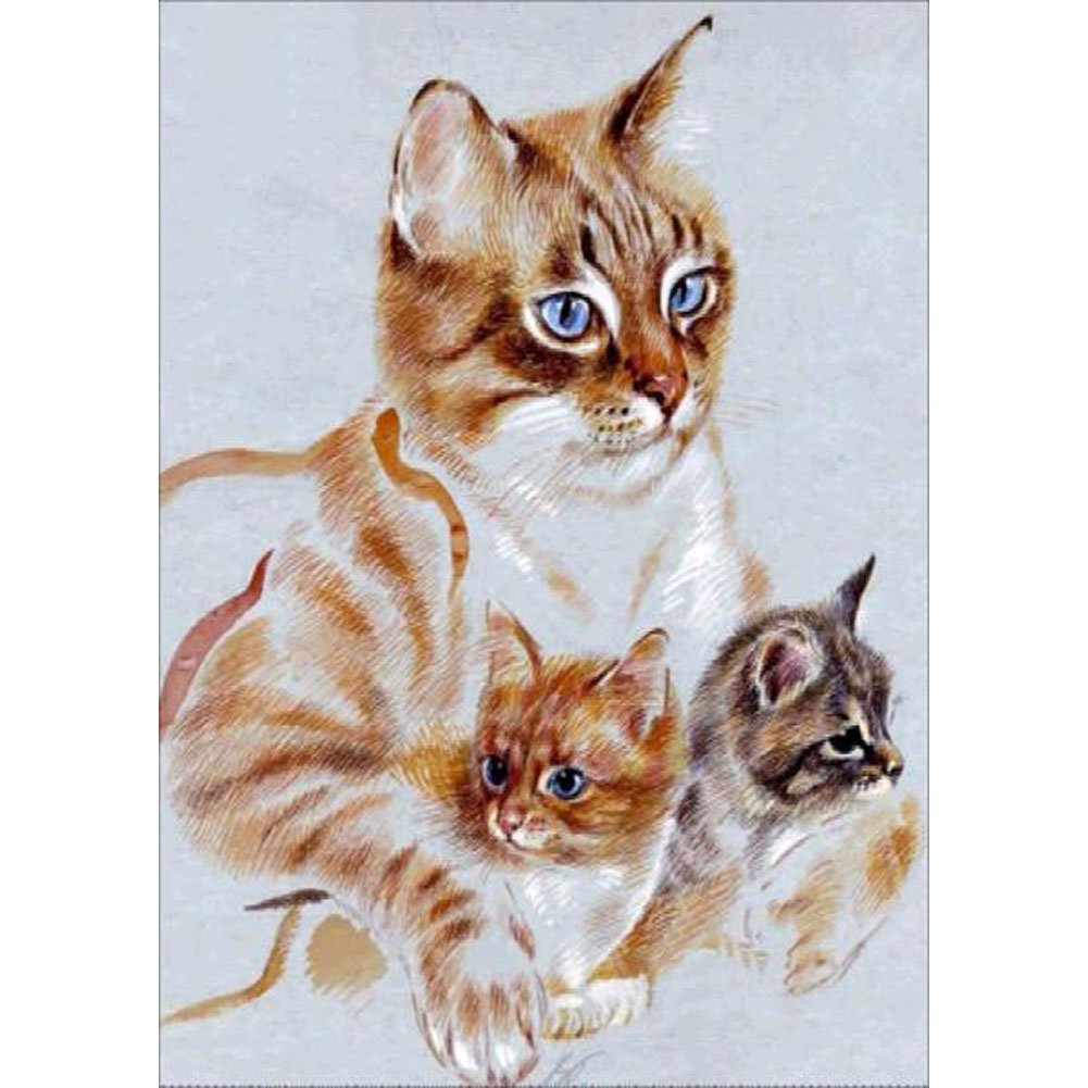 Вышивка кошка с котятами