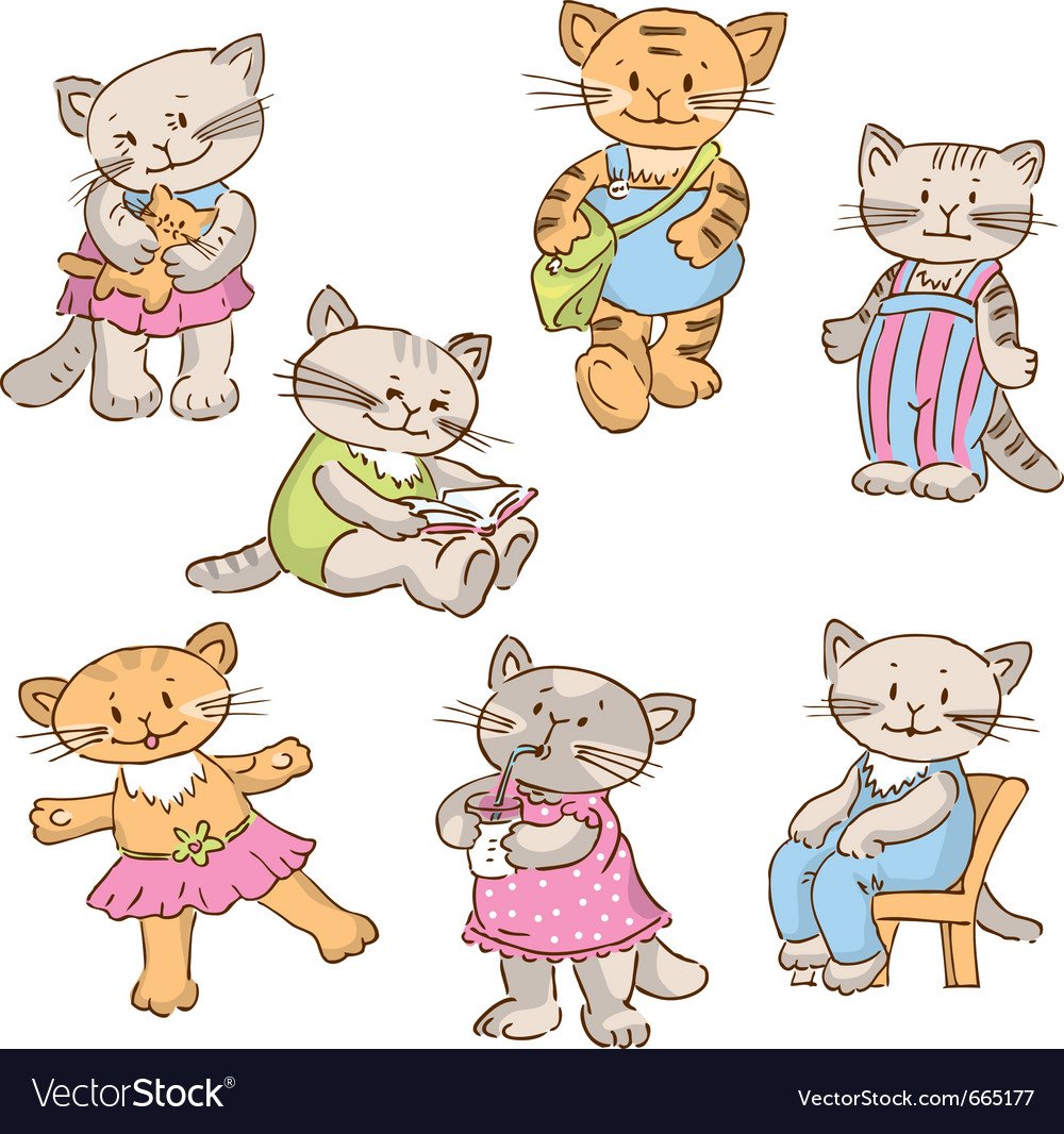 Мультяшные котики в одежде