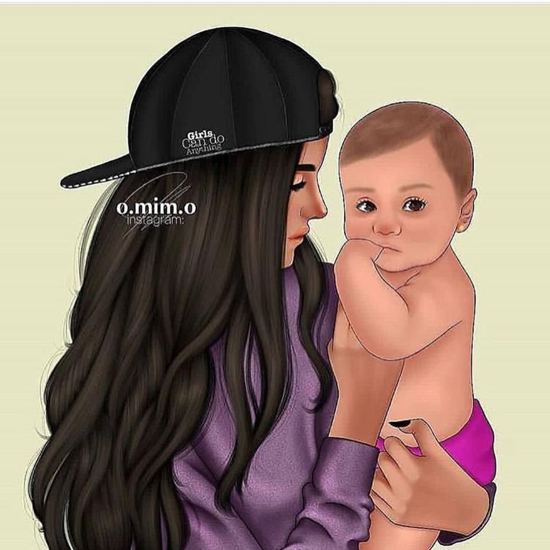 Мультяшная девушка с ребенком