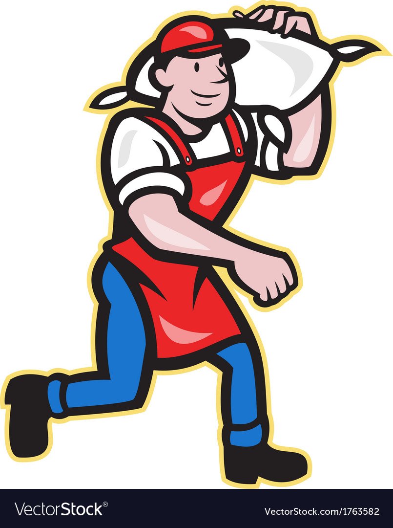 Грузчик с мешком на плече