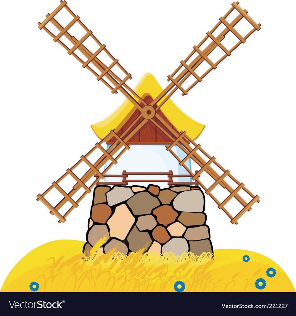 Мельник на фоне мельницы