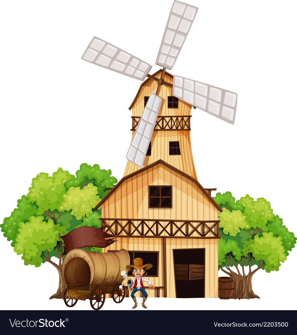 Домик с мельницей мультяшный