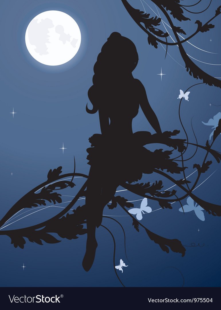 Женский силуэт на фоне Луны