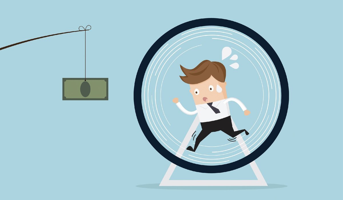 Человек бегает в колесе арт