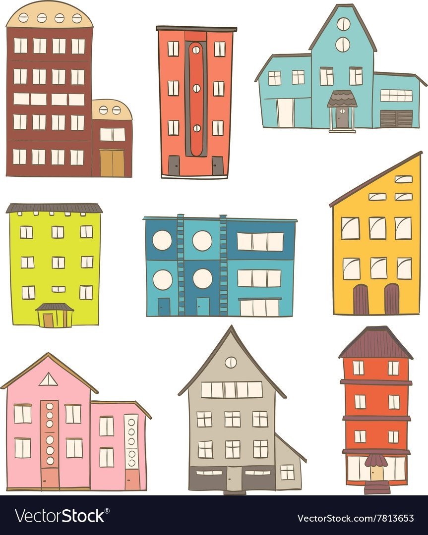 Маленькие домики в ряд рисунок