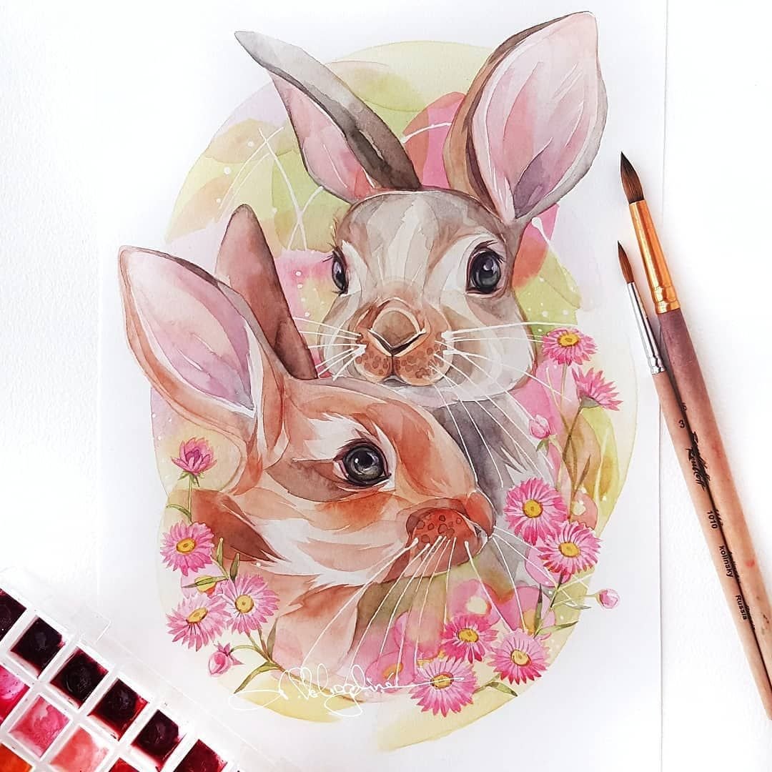 Зайчик акварель