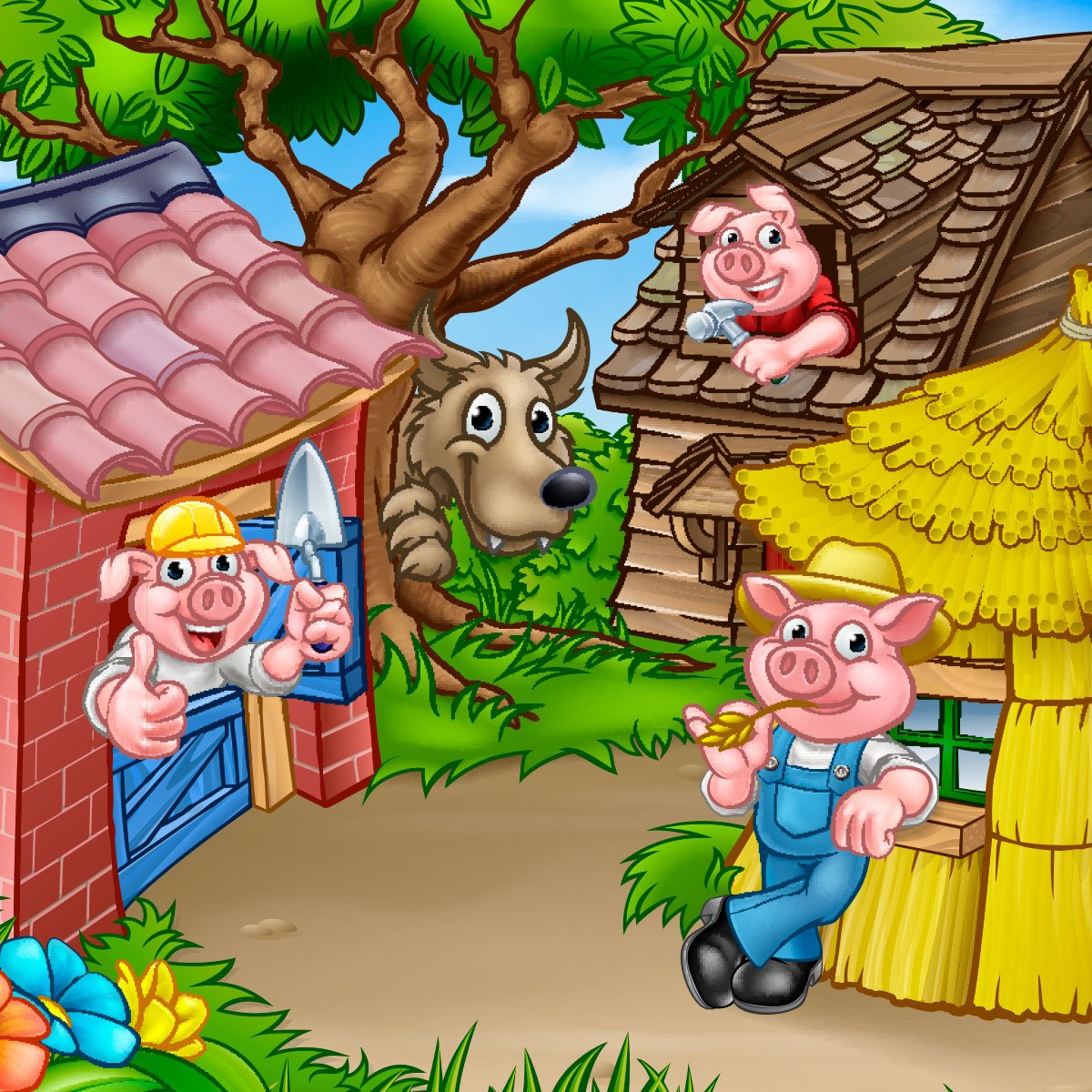 Три поросенка раскраска