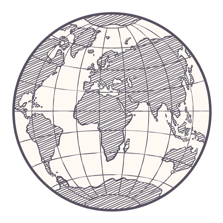 Материки на глобусе черно белый