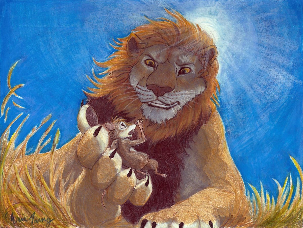 Лев акварель