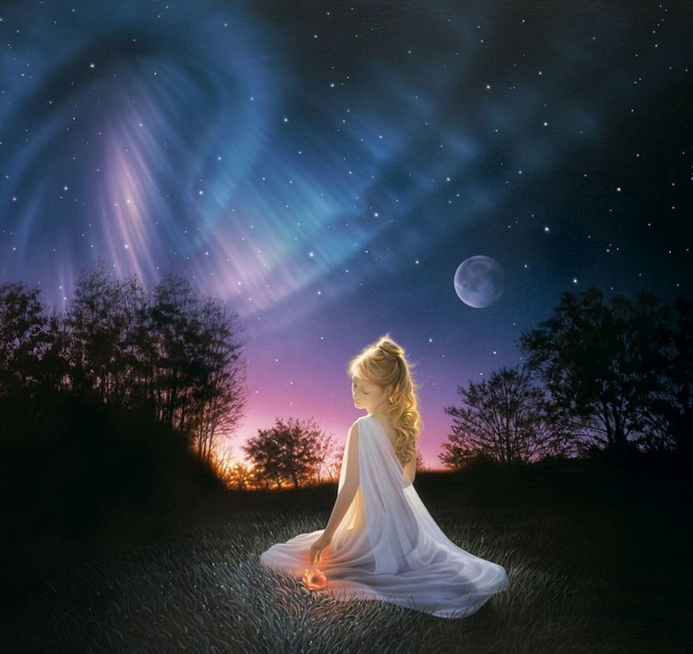 Девушка и звездное небо