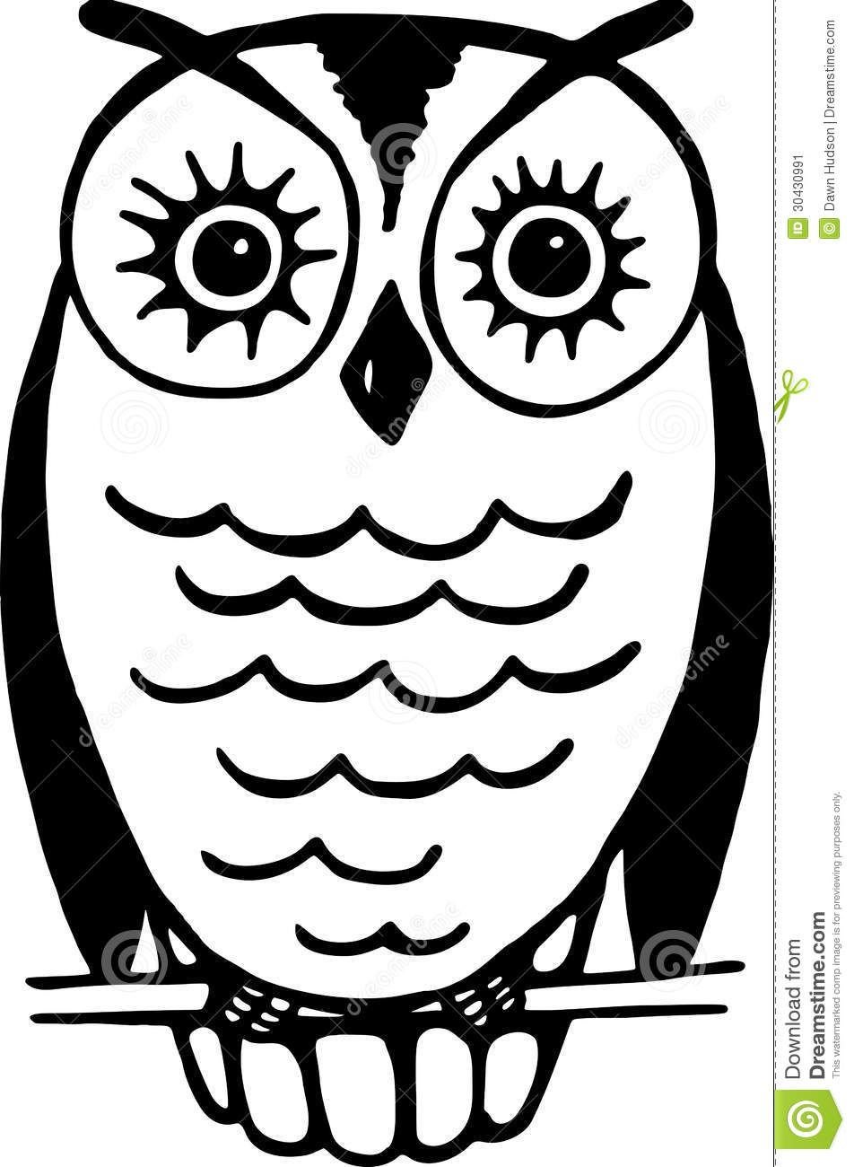 Сова черно белая на прозрачном фоне