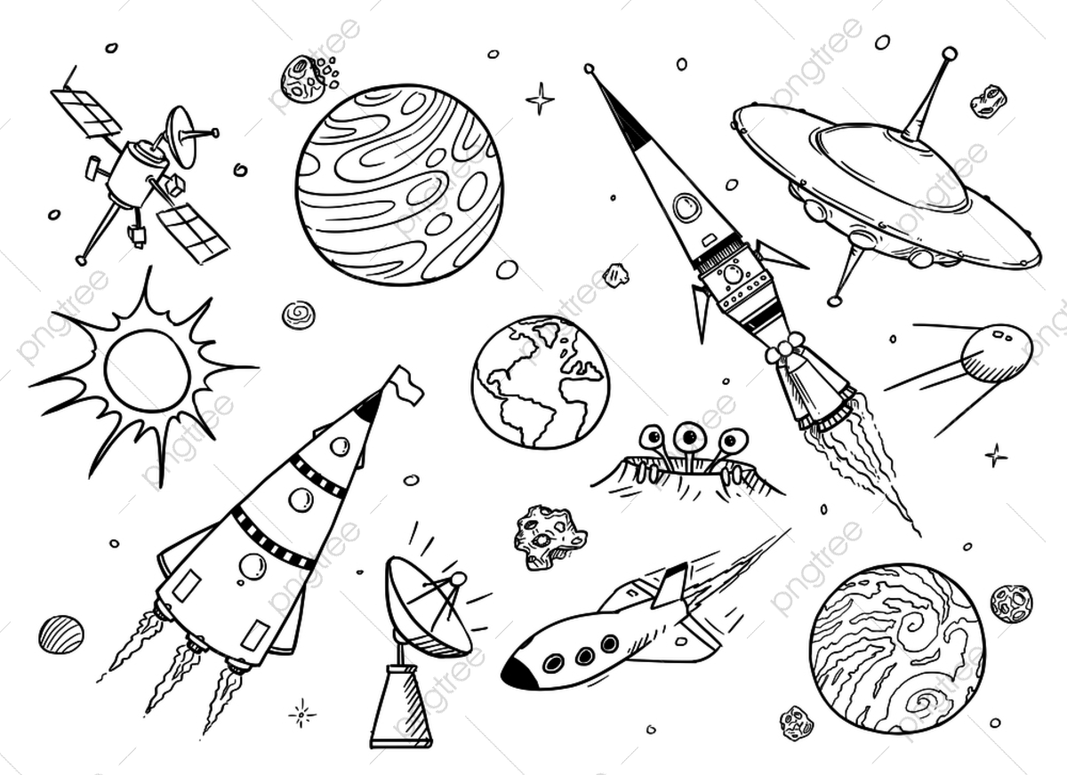 Ракеты и спутники раскраска