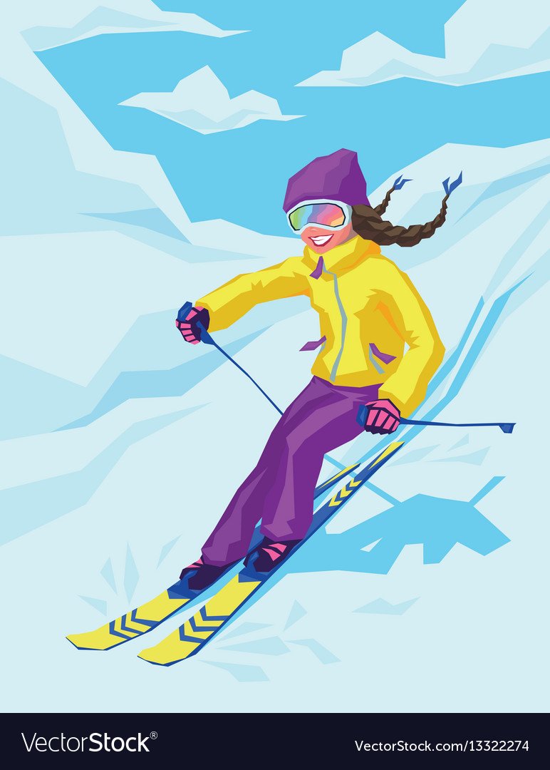 Лыжник спускается с горы для детей