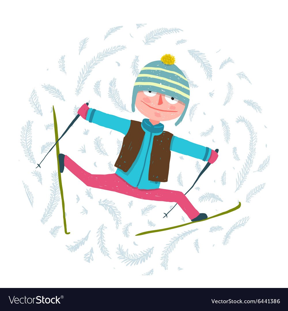 Веселый лыжник вектор