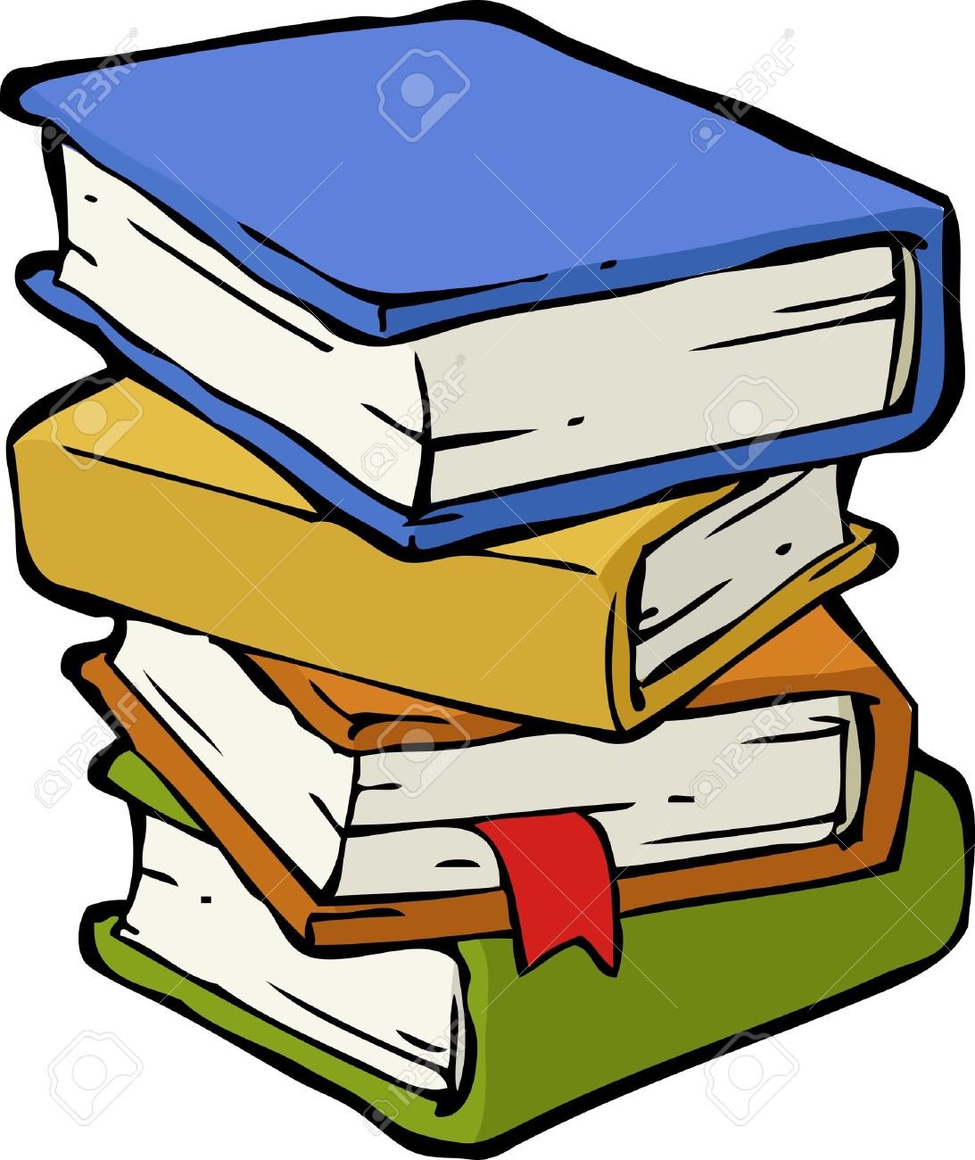 Стопка нарисованных книг на белом фоне