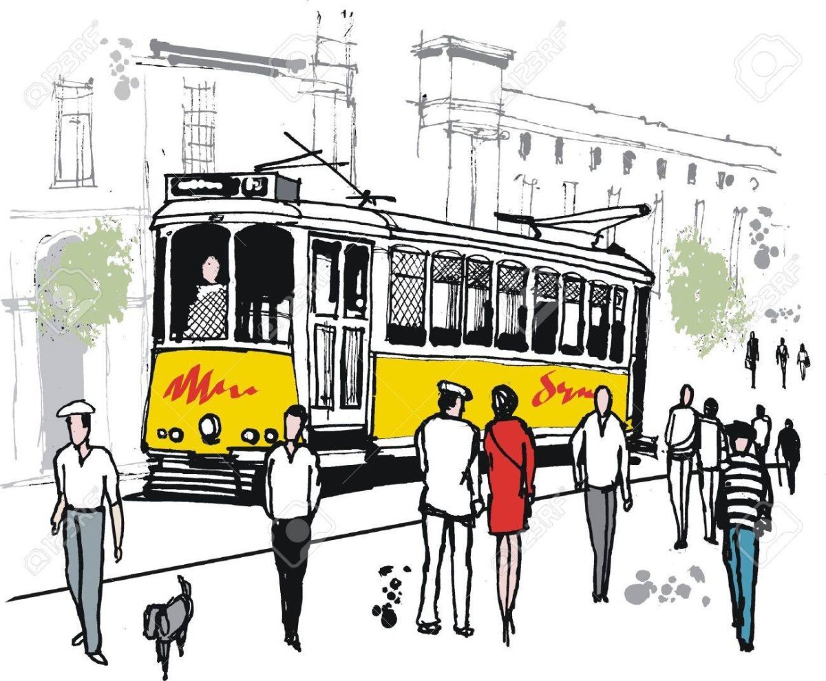 Трамвайная остановка рисунок