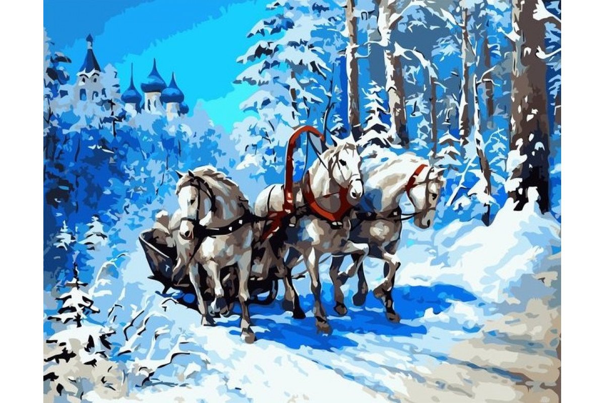 Картина русская тройка в Коломенском Игоря Разживина