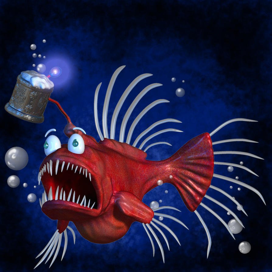 Рыба удильщик на белом фоне