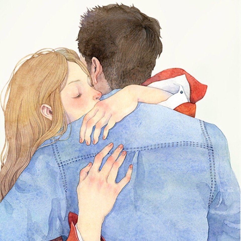 Парень и девушка обнимаются рисунок