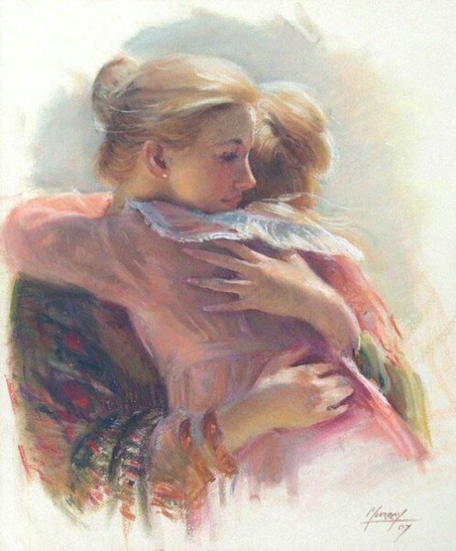 Женщина с ребенком акварель