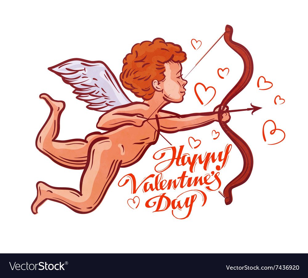 Плакат день Святого Валентина Купидон
