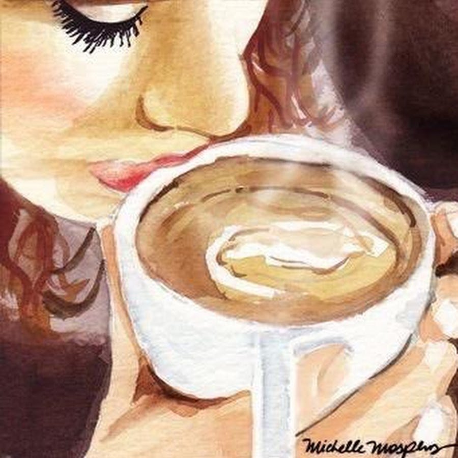 Рисованная девушка с кофе