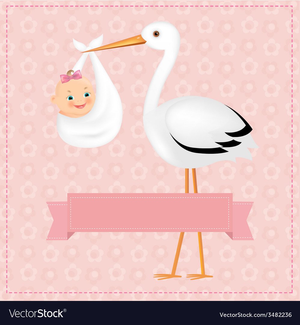 Открытка Аист с младенцем