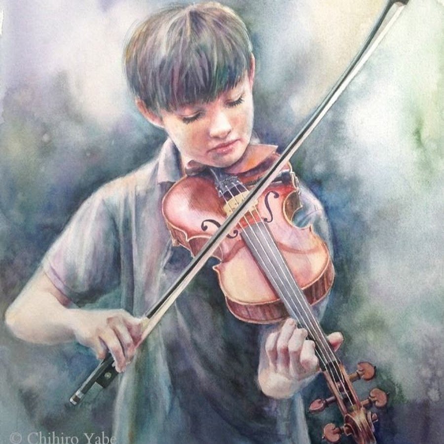 Скрипач акварель