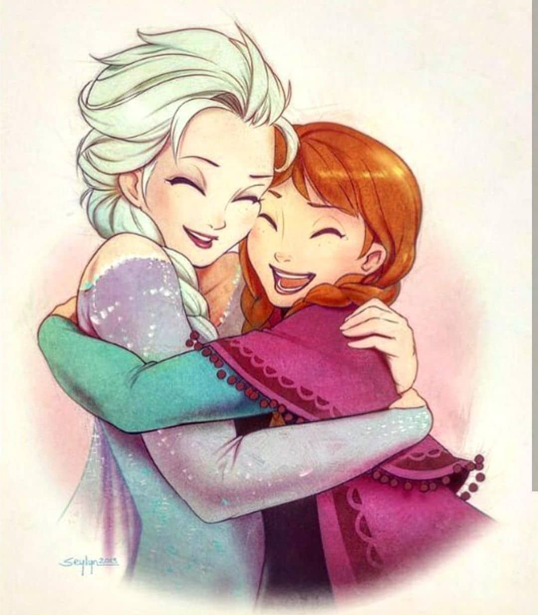 Холодное сердце Анна и Эльза обнимаются