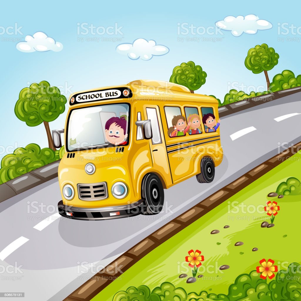 Мультяшные дети в автобусе