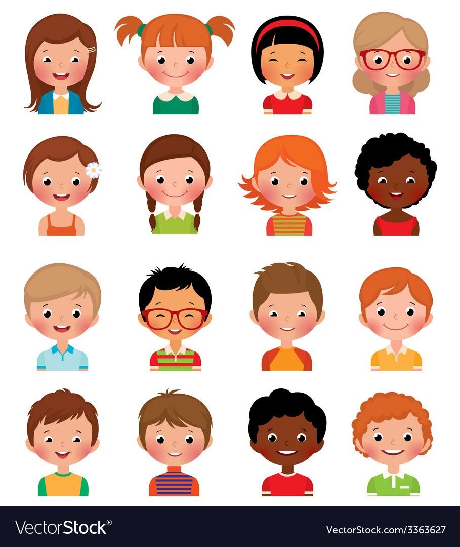 Мультяшные лица девочек и мальчиков