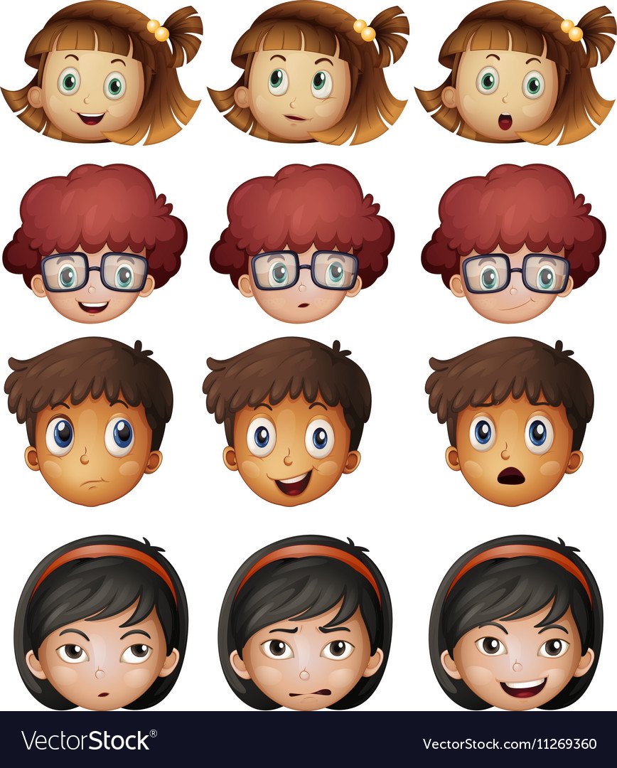 Мультяшные лица девочек и мальчиков