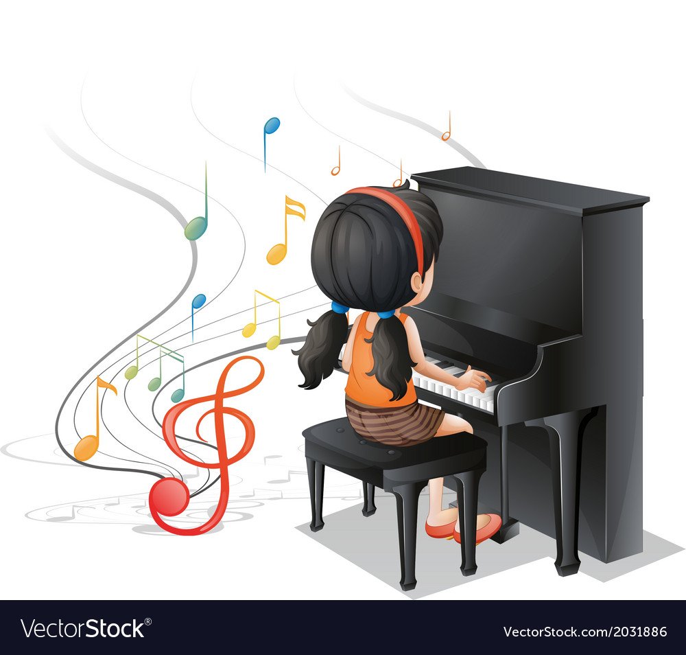 Пианистка на белом фоне