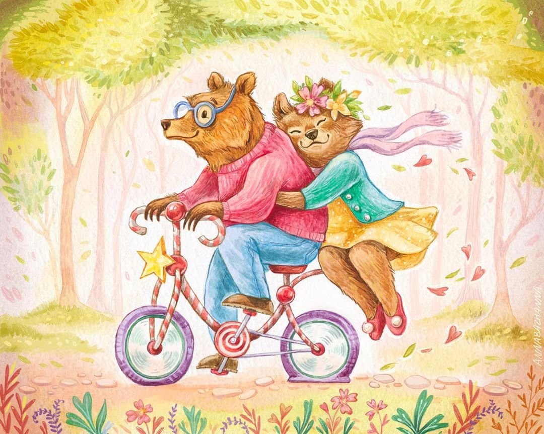 Медведь на велосипеде арт