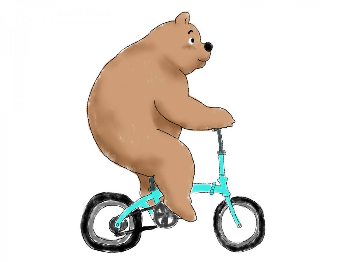 Мишка на велосипеде с цветами