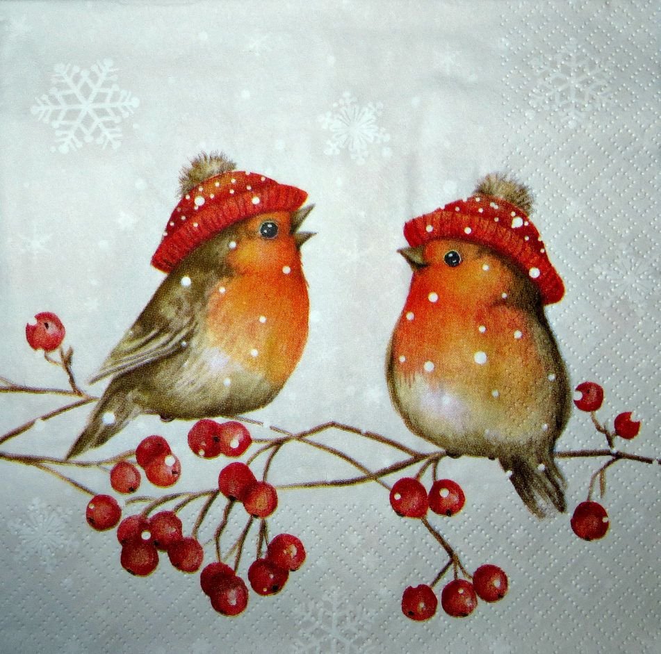 Новогодние птички для декупажа