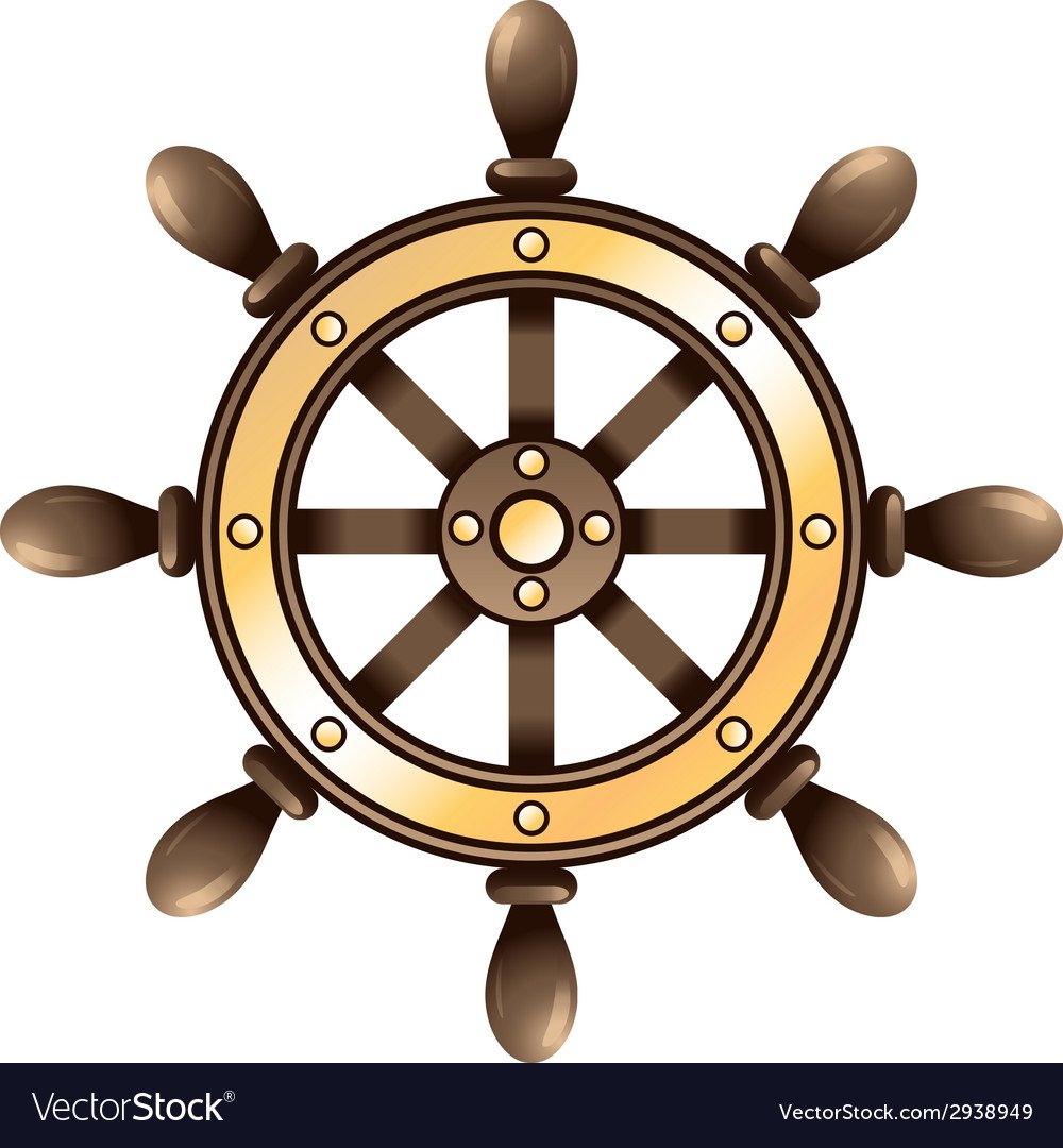 Руль корабля на белом фоне