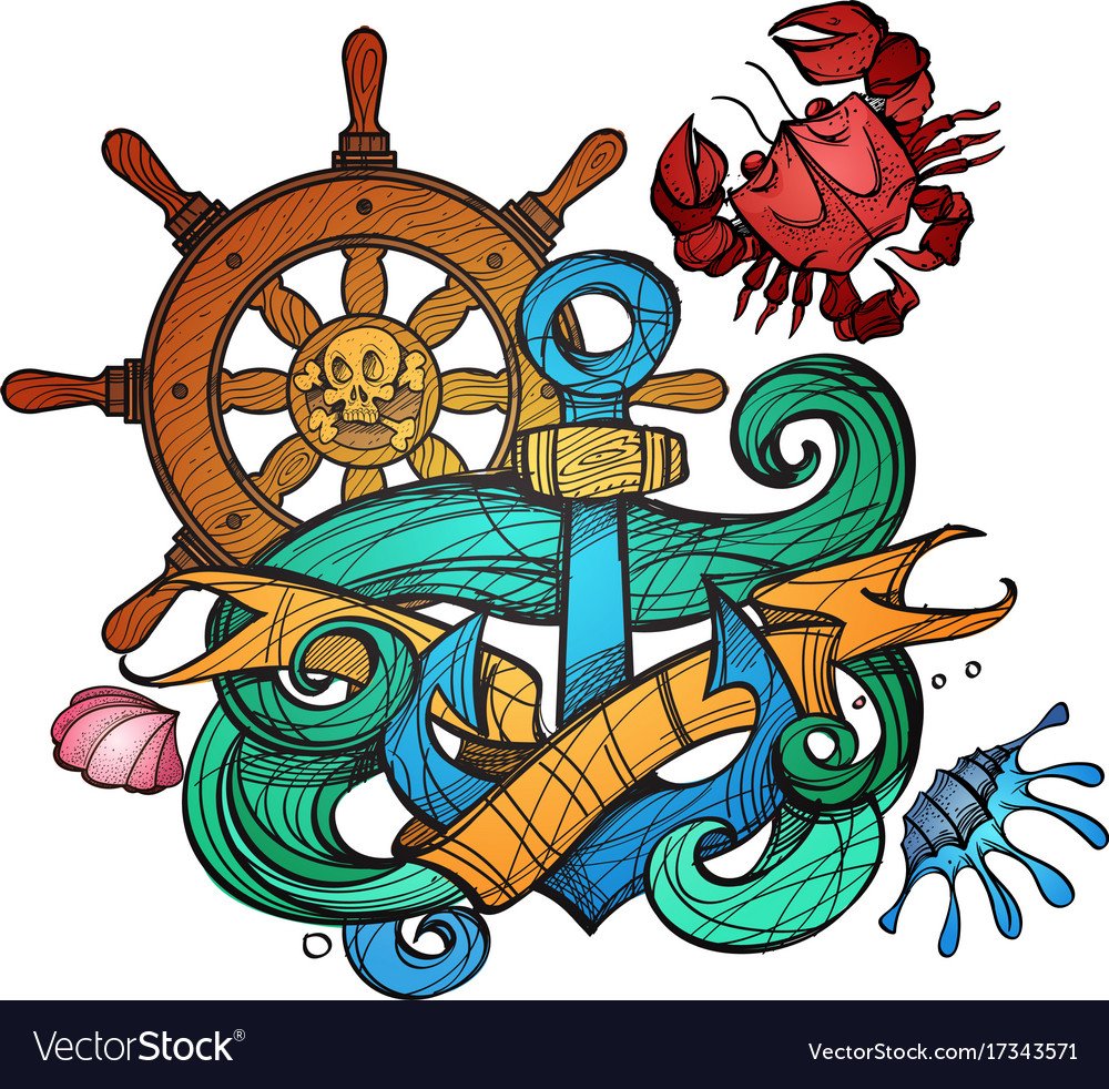 Якорь с штурвалом арт