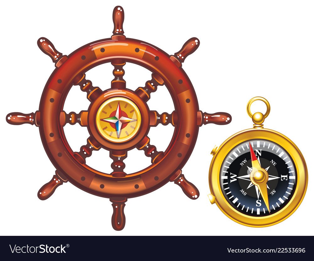 Штурвал корабля с компасом