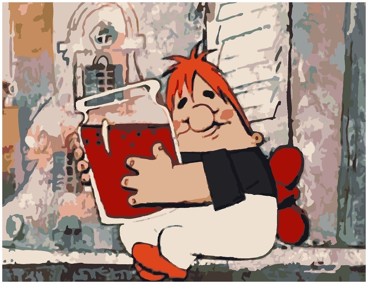 Карлсон с вареньем на белом фоне