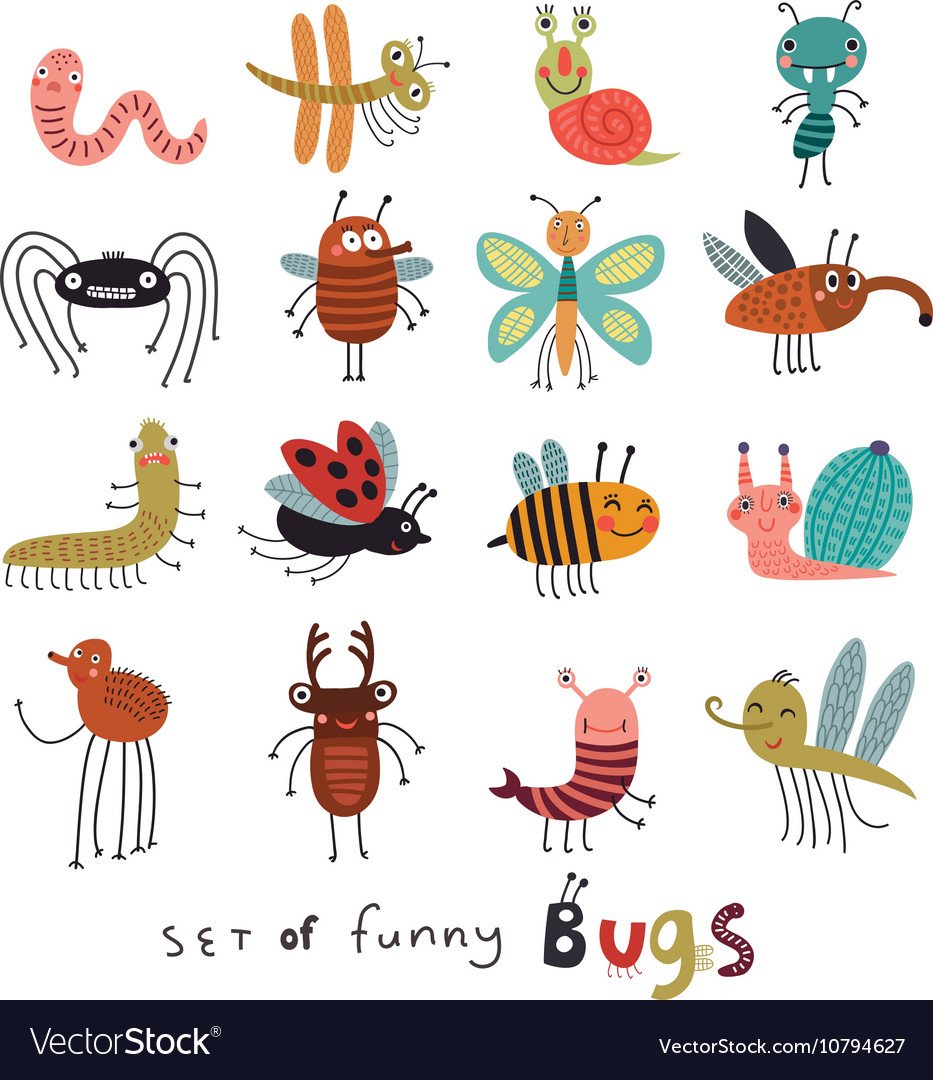 Много мультяшных насекомых