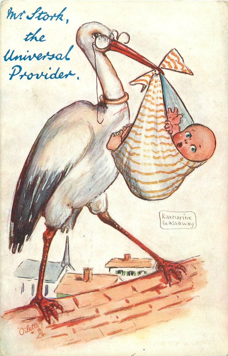 Аист с младенцем девочкой