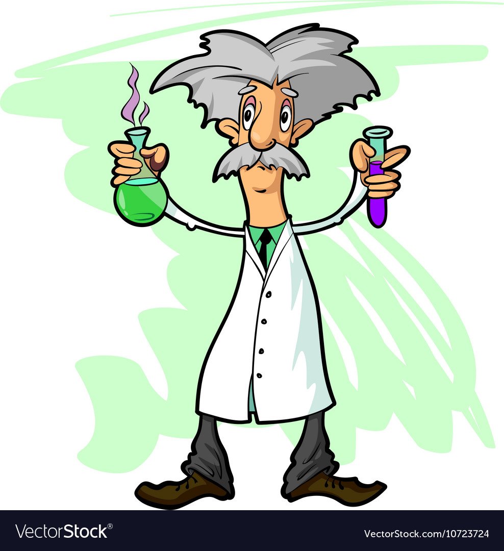 Мультяшный профессор с колбами