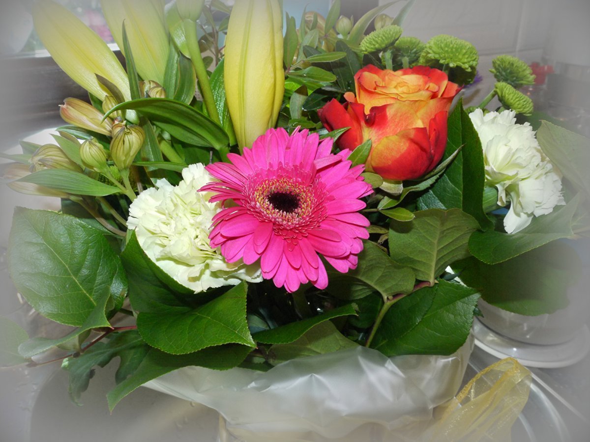 Букет "герберы и гипсофилы"