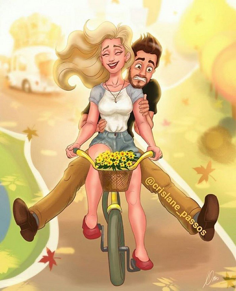 Карикатура женщина и муж