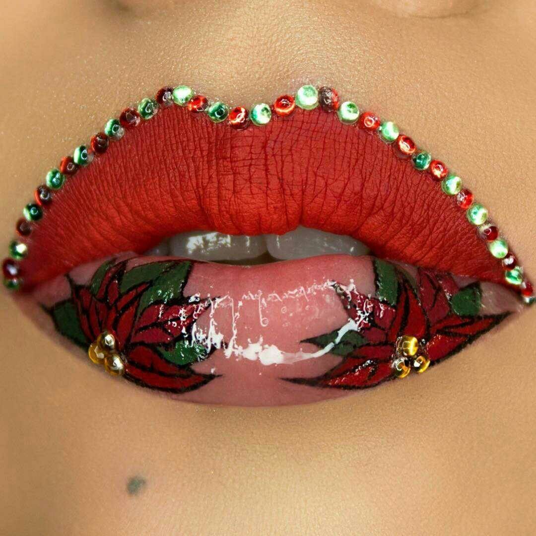 Макияж с блестками на губах