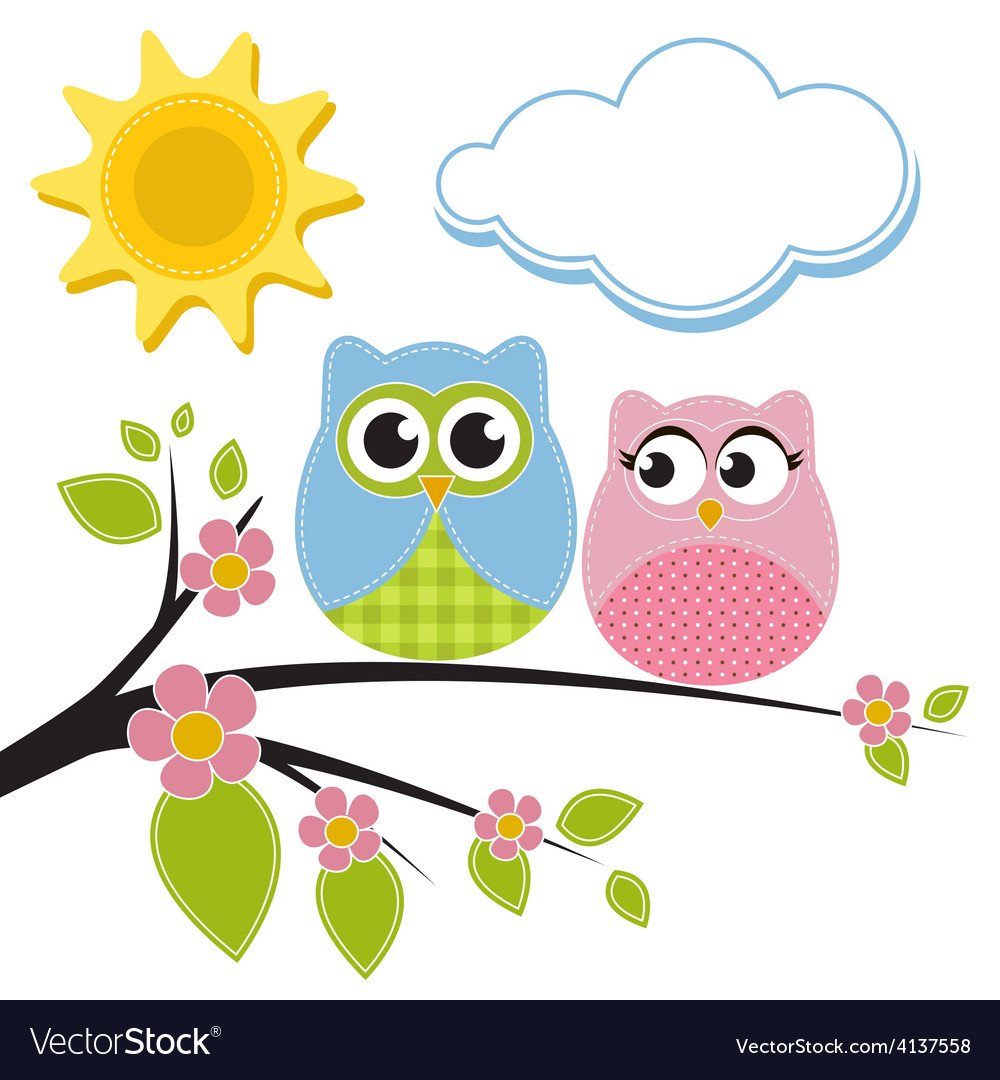Совы на ветке мультяшные