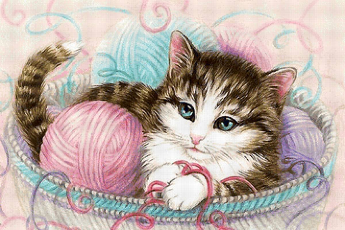 Котята с клубочками вышивка
