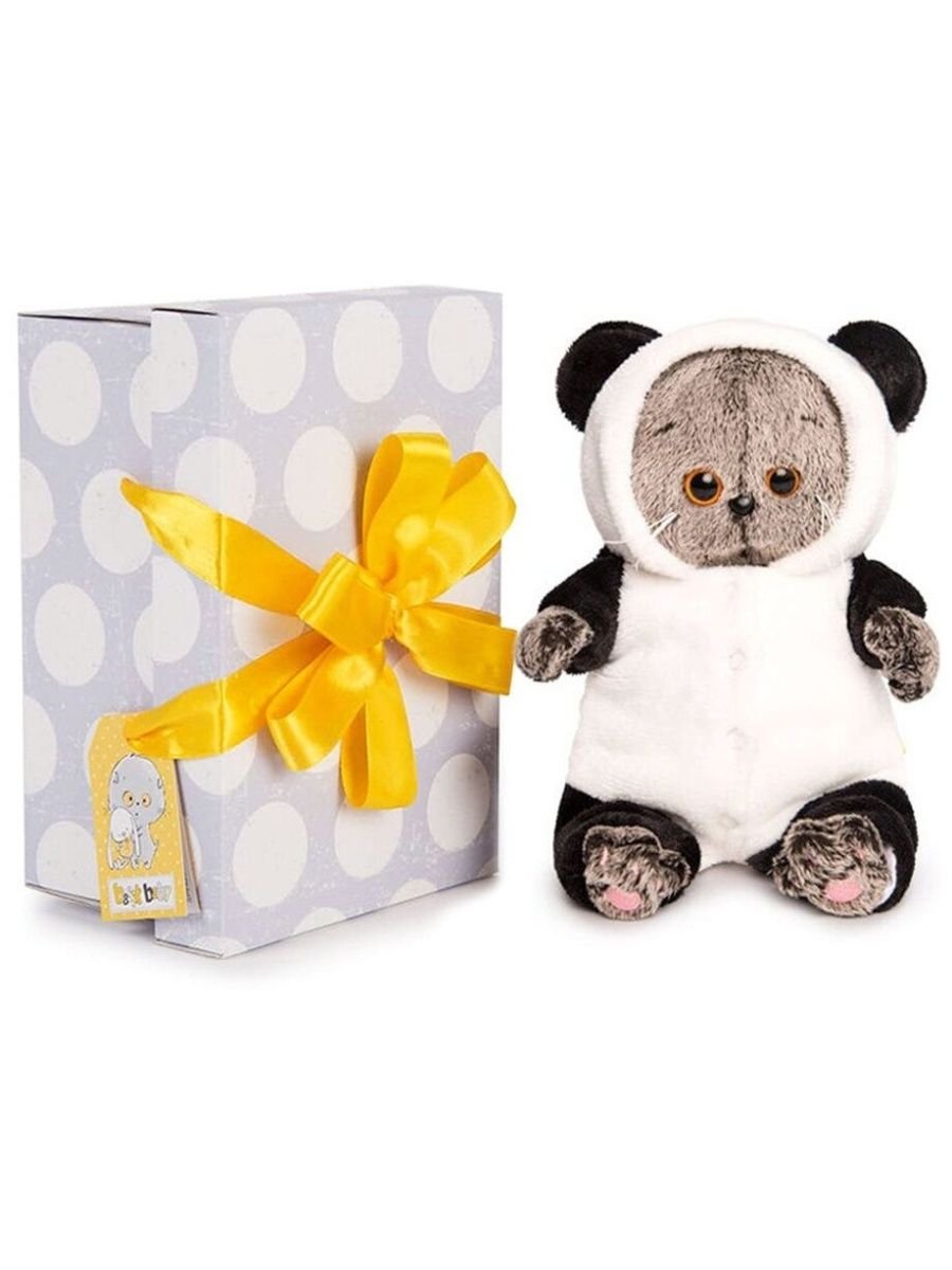 Мягкая игрушка Basik&co кот Басик Baby в комбинезоне "Панда" 20 см