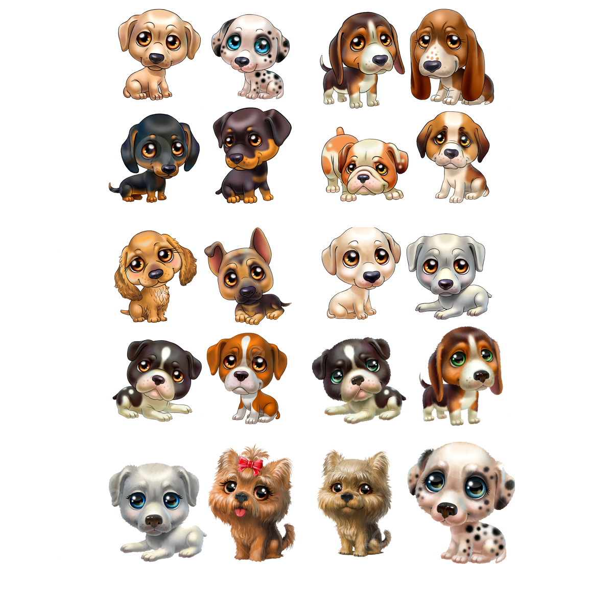 Иллюстрации собак разных пород. С названием